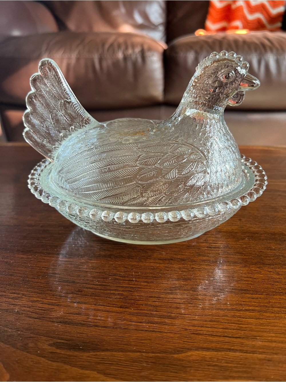 Vintage Indiana Clear Glass Hen Covered Dish